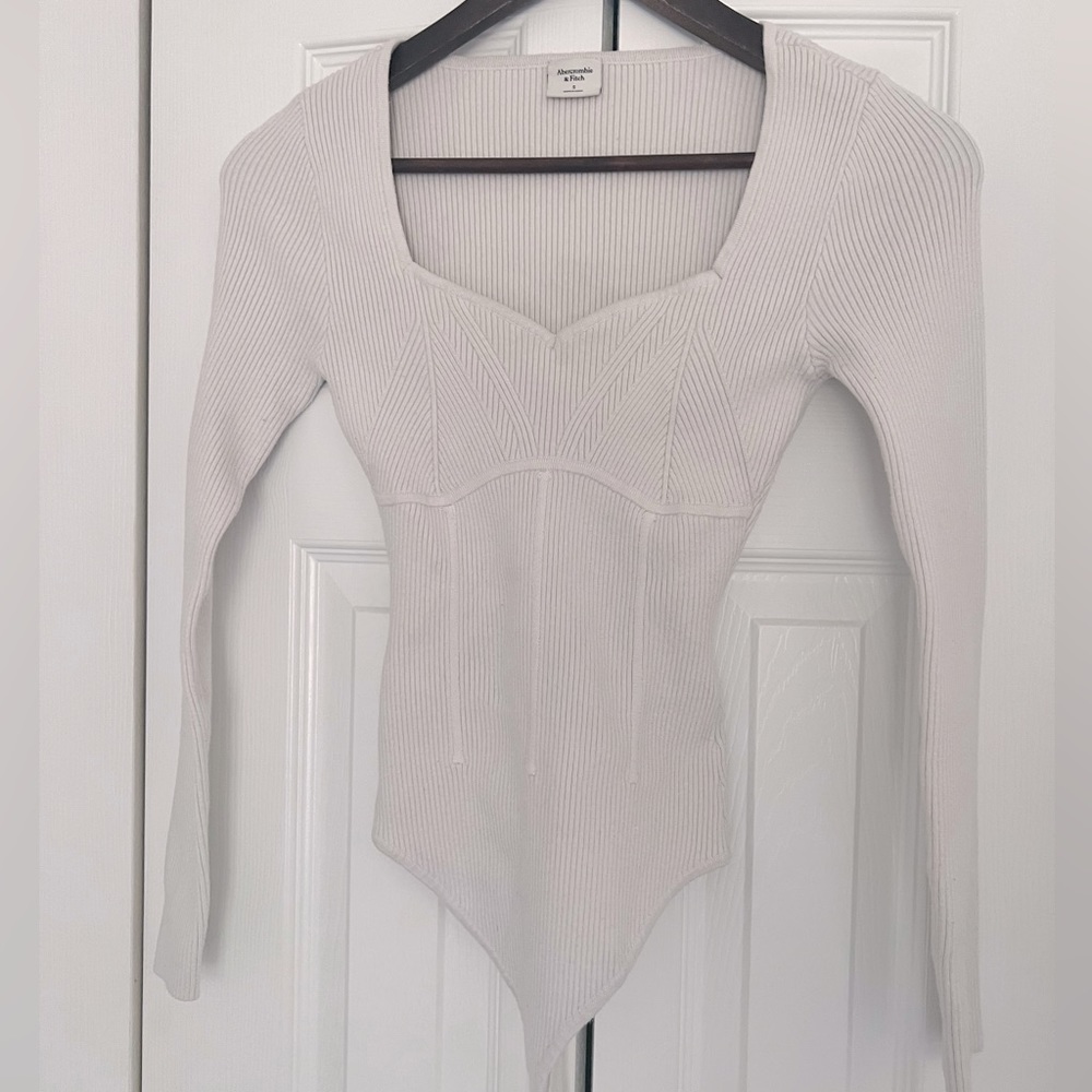 Abercrombie and Fitch Corset Sweetheart Sweater Bodysuit in White